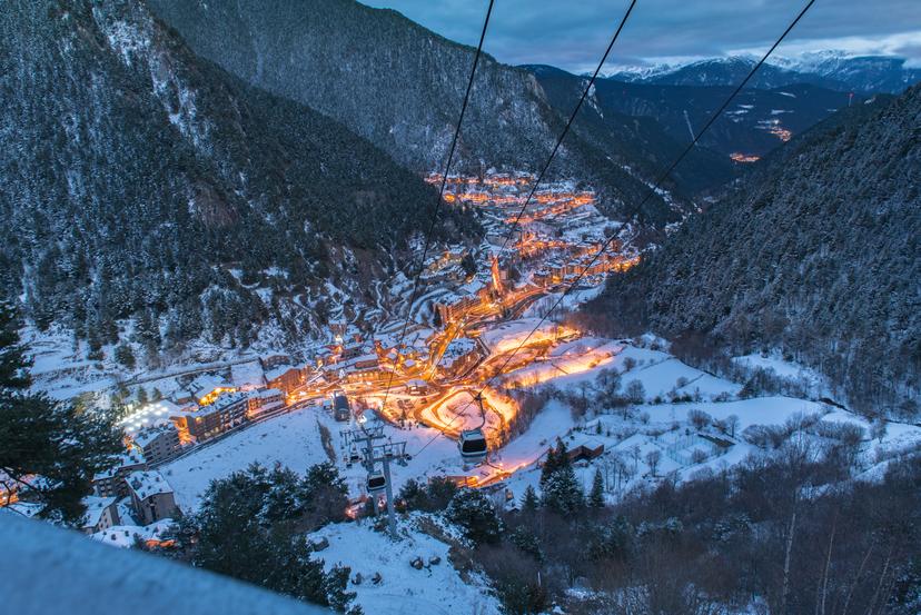 la massana ski resort at dusk in winter